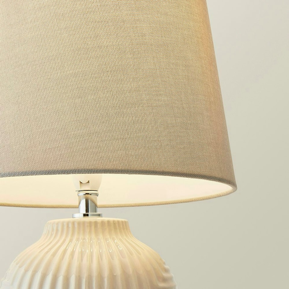 image 1 of ValueLights Harrison Tapered Shade Grey Geo Ribbed Pattern Gloss Medium Table Lamp with Bulb Grey