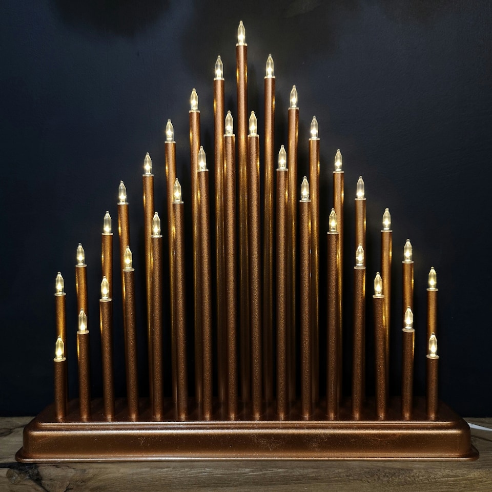 image 1 of 34cm Light up Rose Gold Christmas Candlebridge with 33 LEDs in Warm White