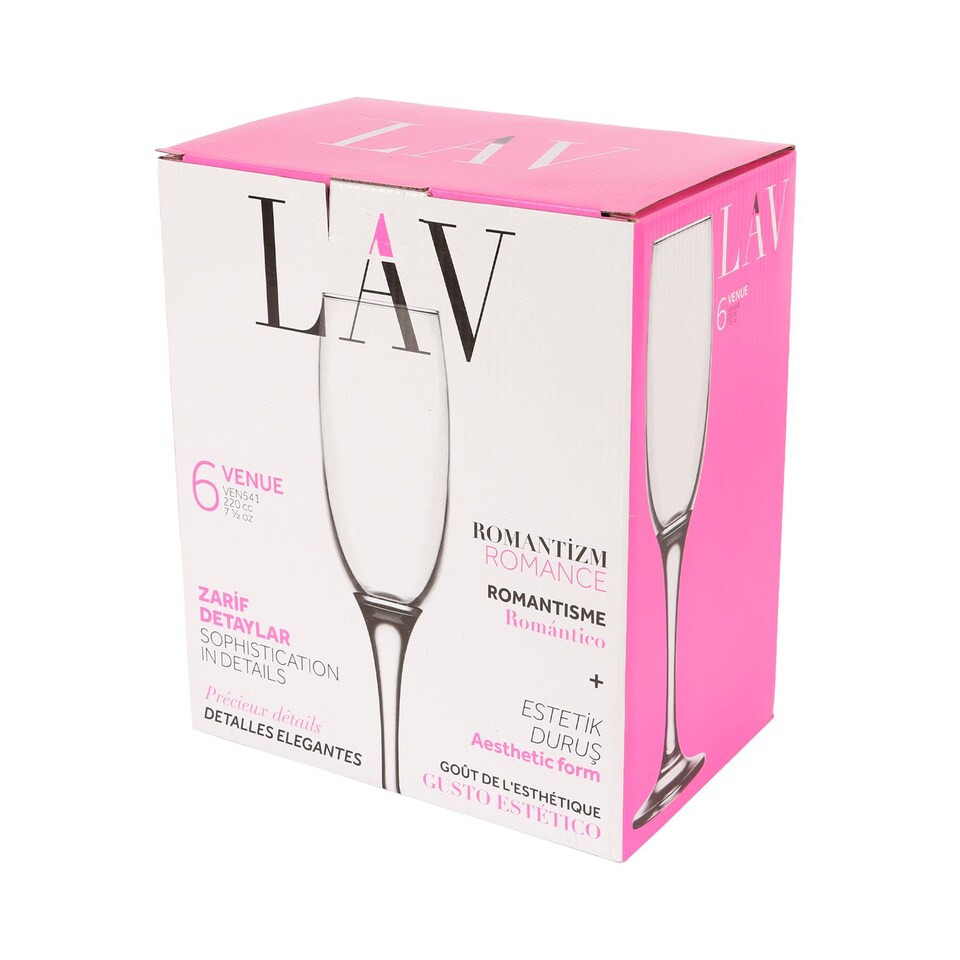 image 1 of LAV Venue Glass Champagne Flutes - 220ml - Clear - Pack of 6