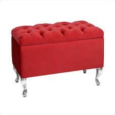 Londona 137cm Chesterfield Ottoman Storage Bench - Plush Velvet Shoe Bench - Red Upholstery Footstool with Storage
