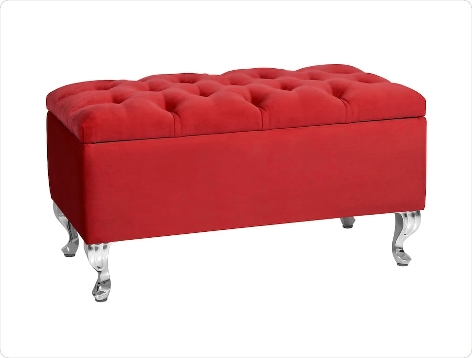 image 1 of Londona 137cm Chesterfield Ottoman Storage Bench - Plush Velvet Shoe Bench - Red Upholstery Footstool with Storage