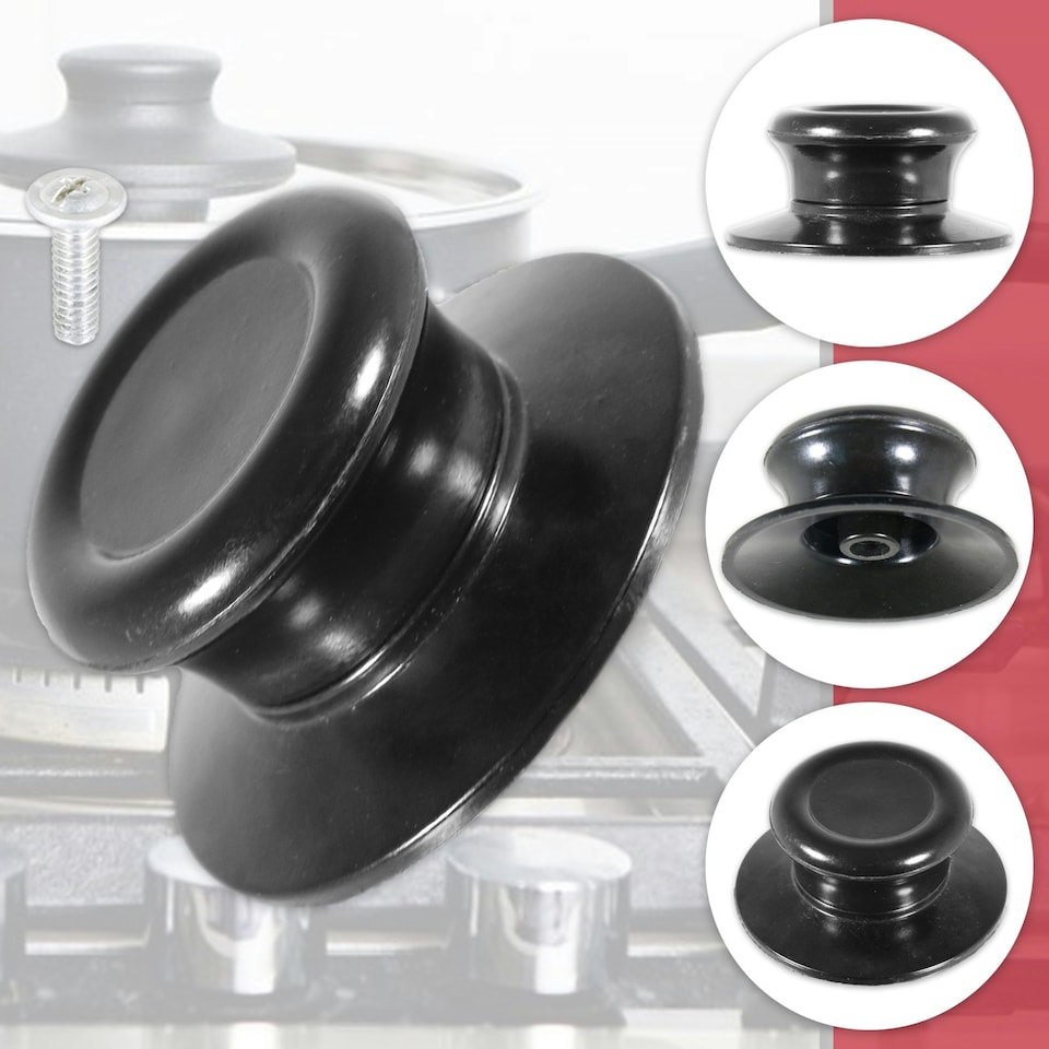 image 1 of SPARES2GO Pan Lid Knob Handle Kitchen Cookware Black Round Bakelite Hand Grip Replacements (Pack of 2) Black