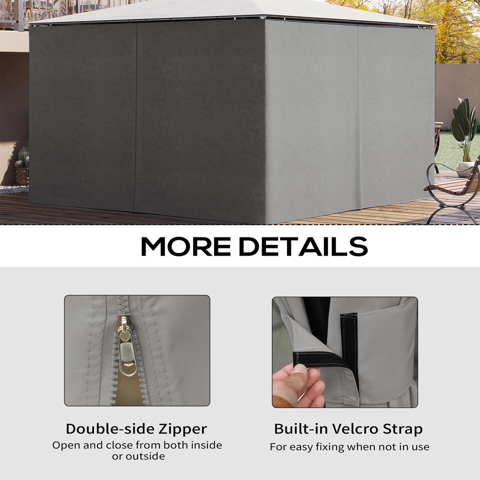 image 1 of Outsunny 4 Pack Replacement Gazebo Curtains Privacy Panel for Most 3 x 4m Gazebo Canopy Pavillion Outdoor Shelter Sidewalls Accessories Light Grey | Grey