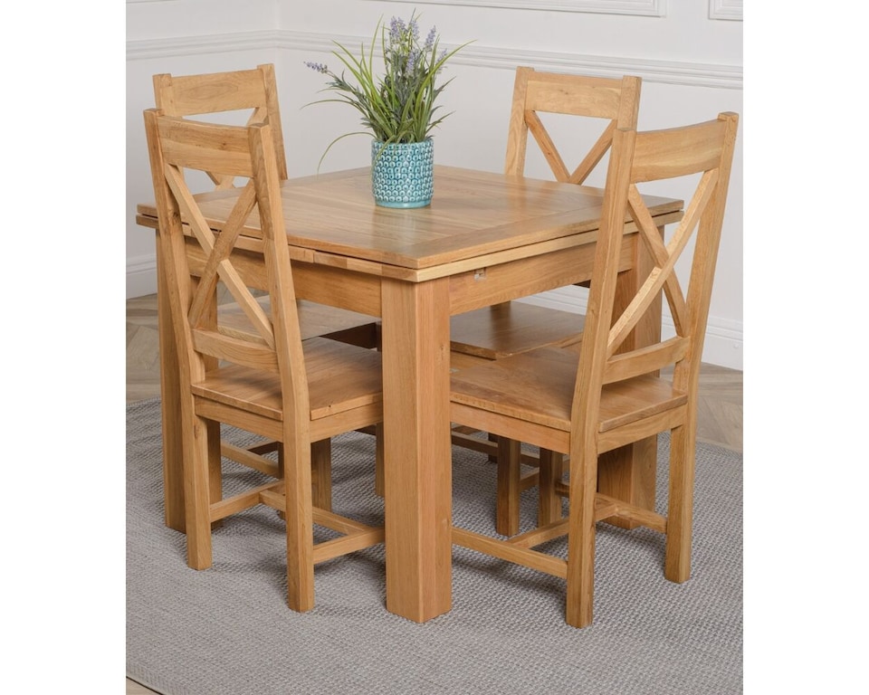 image 1 of Richmond 90-150cm Square Oak Extending Dining Table and 4 Berkeley Chairs | Brown | Brown