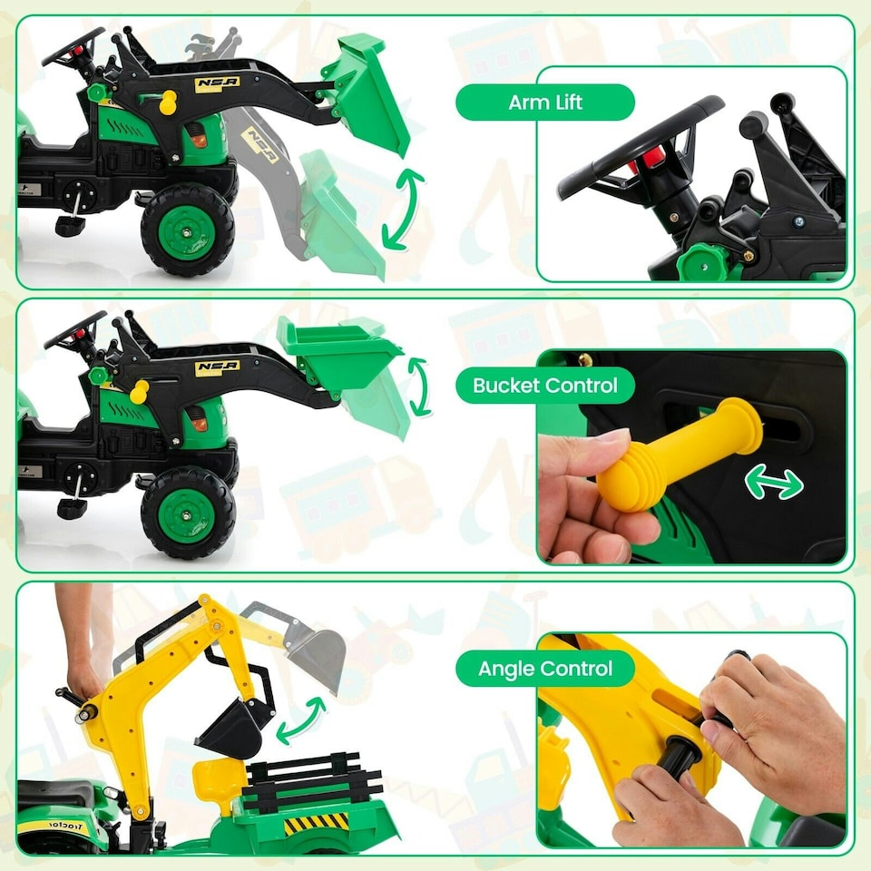 image 1 of COSTWAY 3 in 1 Kids Ride On Excavator Pedal car Bulldozer Green
