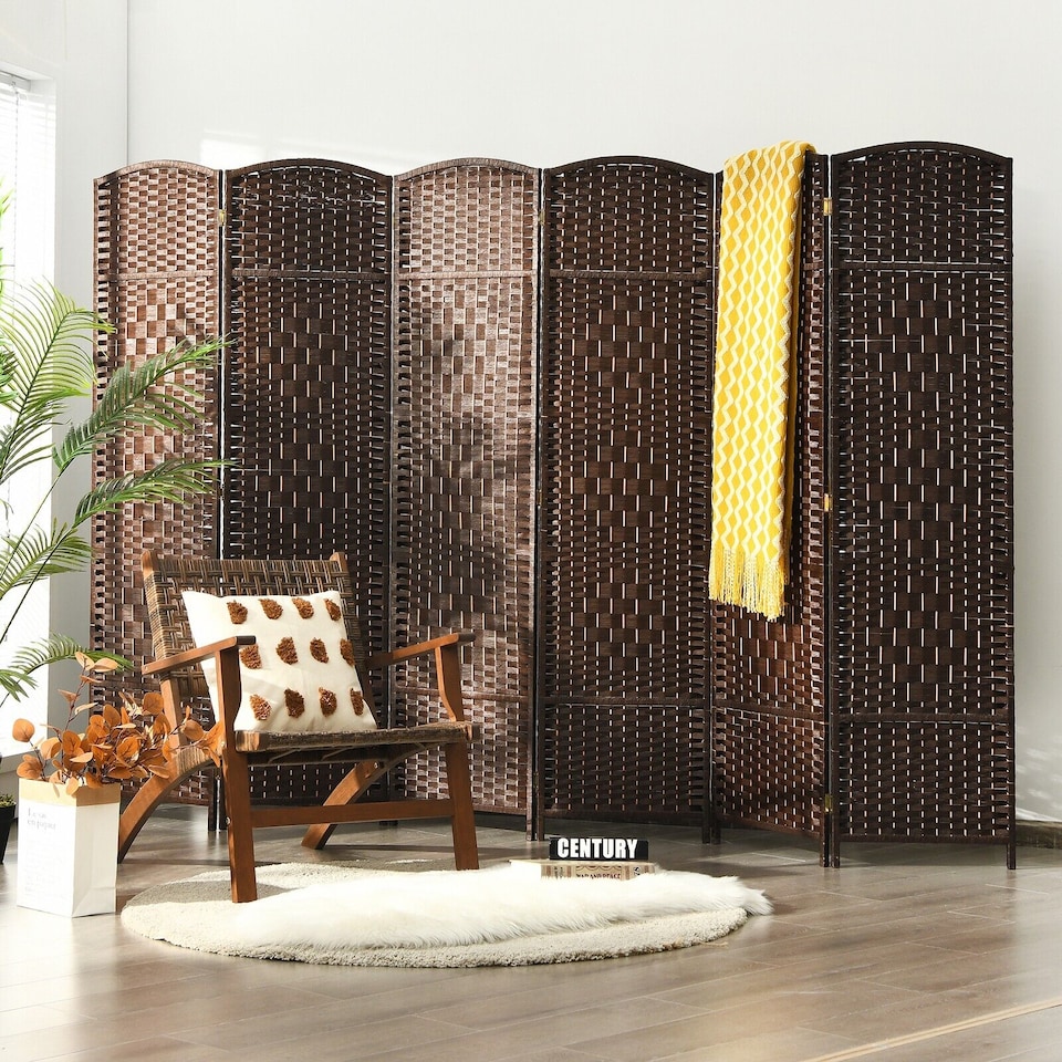 image 1 of COSTWAY 6 Panel Room Divider Privacy Screen Wall Folding Partition Hand woven Rattan