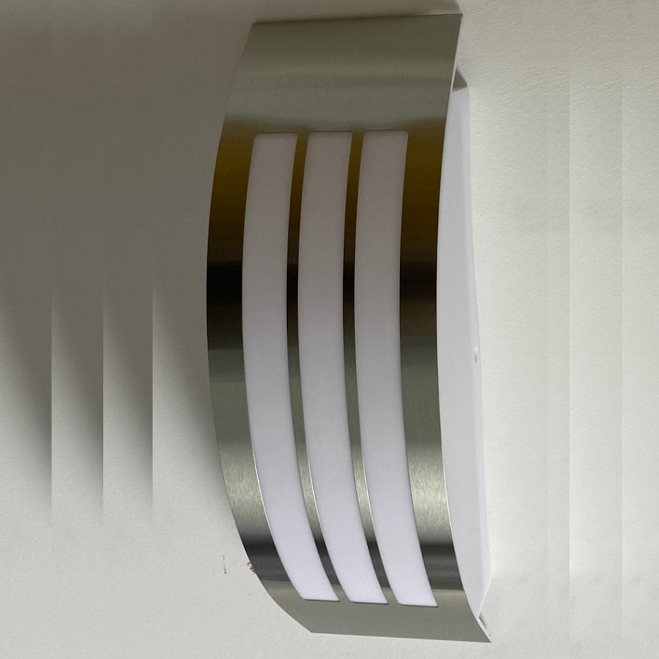 image 1 of CGC Striker Stainless Steel Curved Outdoor Wall Light IP54 E27 | Multi | Grey / silver | Length: 10 cm, Width: 31.5 cm, Depth: 9 cm