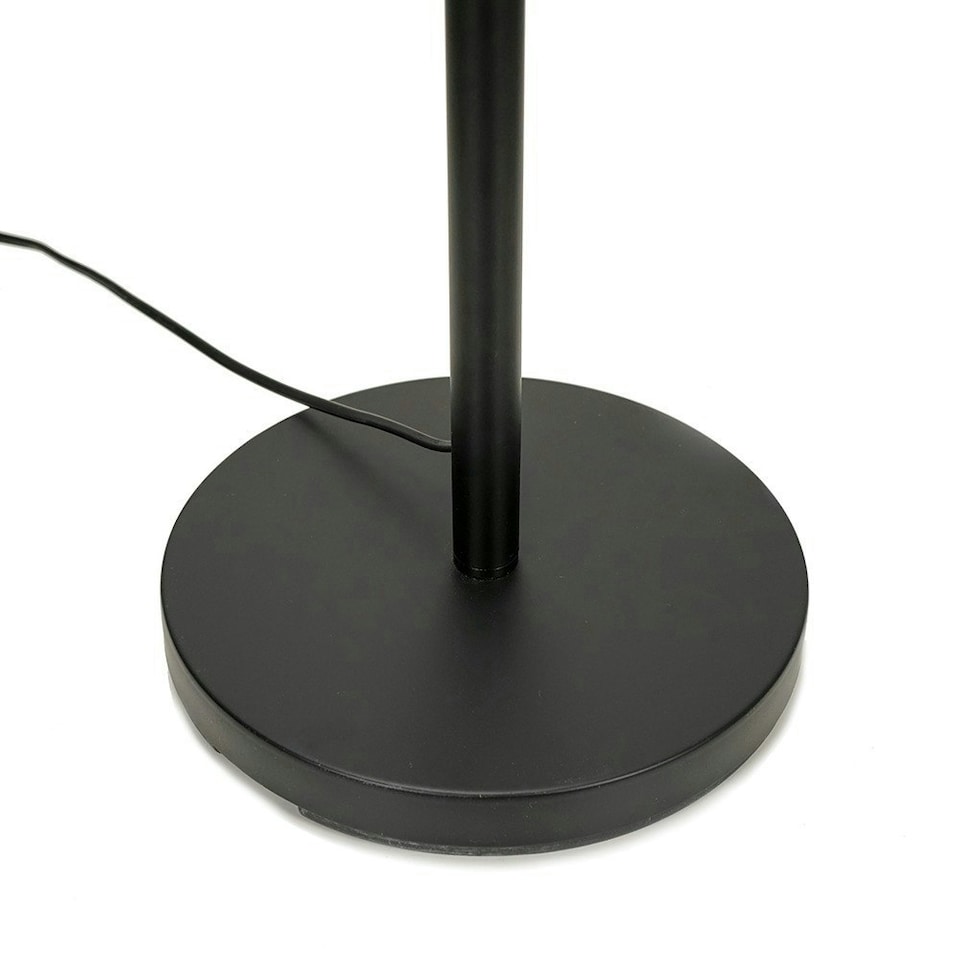 image 1 of ValueLights Black Metal Stem Floor Lamp with Large Wicker Effect Drum Lampshade - Bulb Included