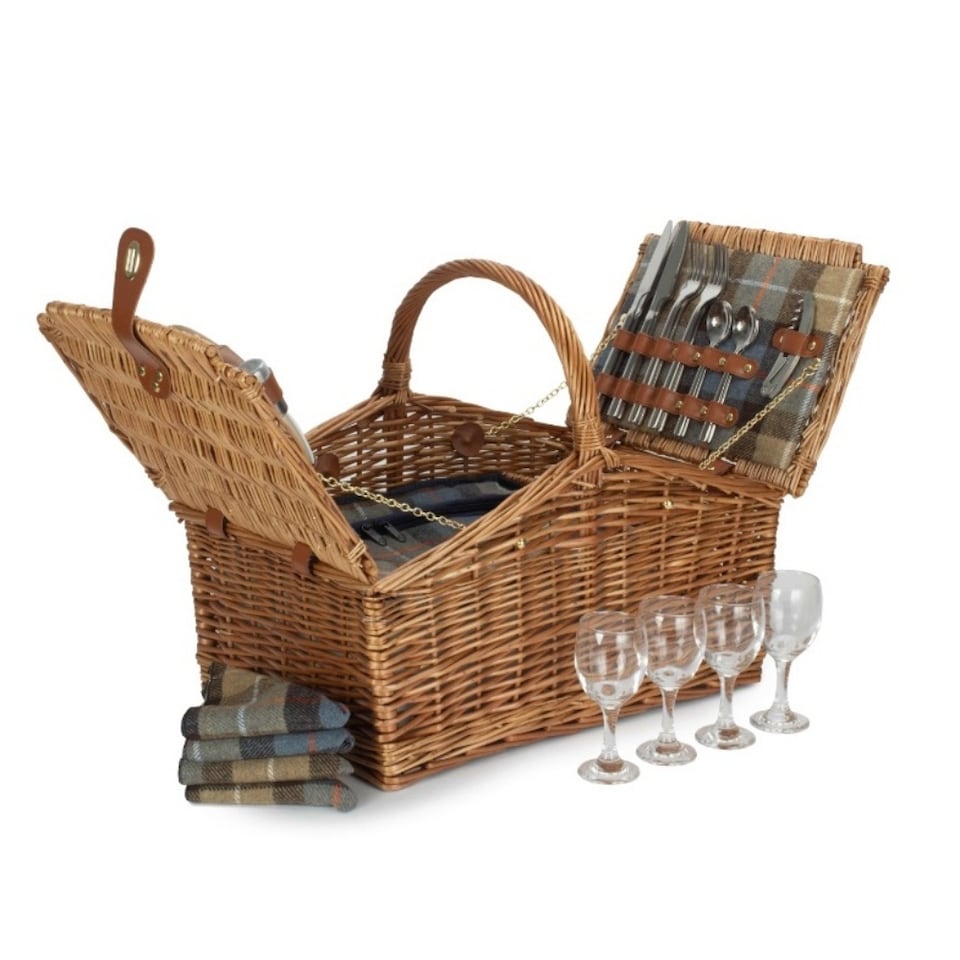 image 1 of 4 Person Ravenstor Double Lidded Fitted Wicker Picnic Basket