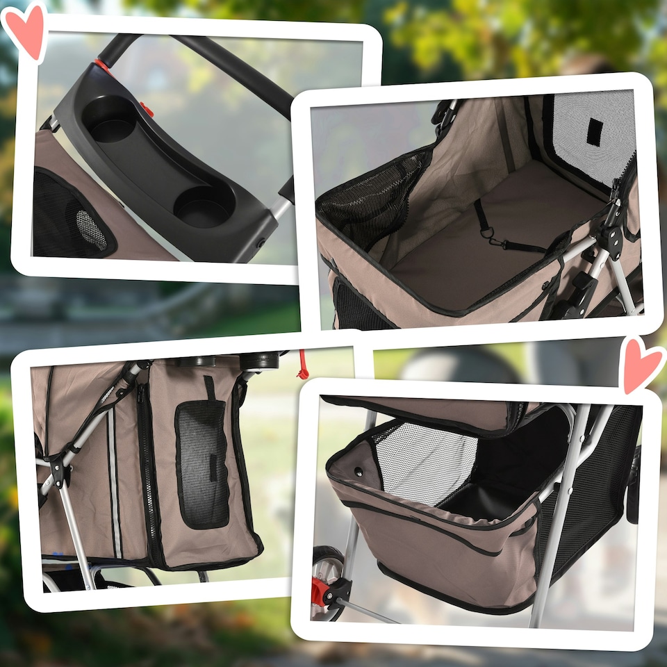 image 1 of PawHut Pet Stroller Pushchair Carrier for Cat Puppy with 3 Wheels Brown