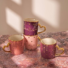 Luxury Heart Handle Ceramic Mug 350ml with Gold Detail and Romantic Print | Pink | Light Pink | 350ml | 1