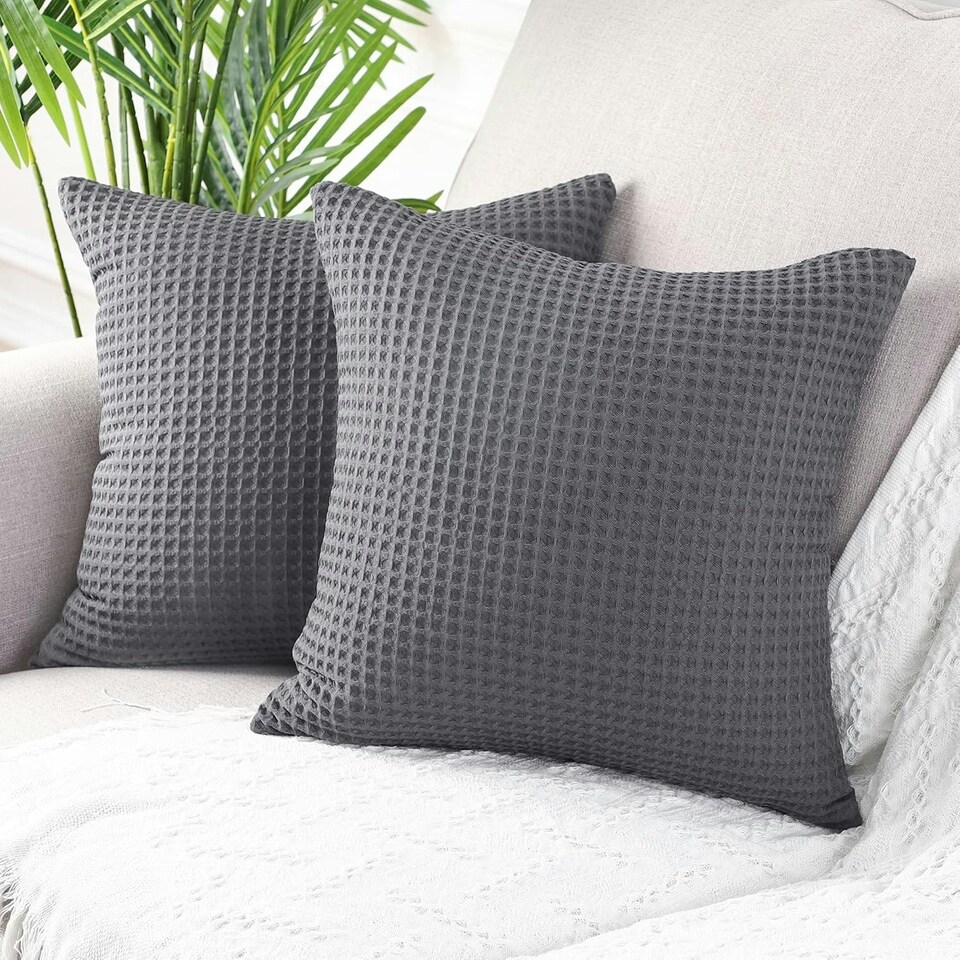 image 1 of Two Pack Waffle Cushion Covers 65 x 65cm - 100% Cotton Grey | Graphite