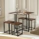 image 5 of 5-Piece Dining Table And Square Stool Set Kitchen Rustic Brown Brown