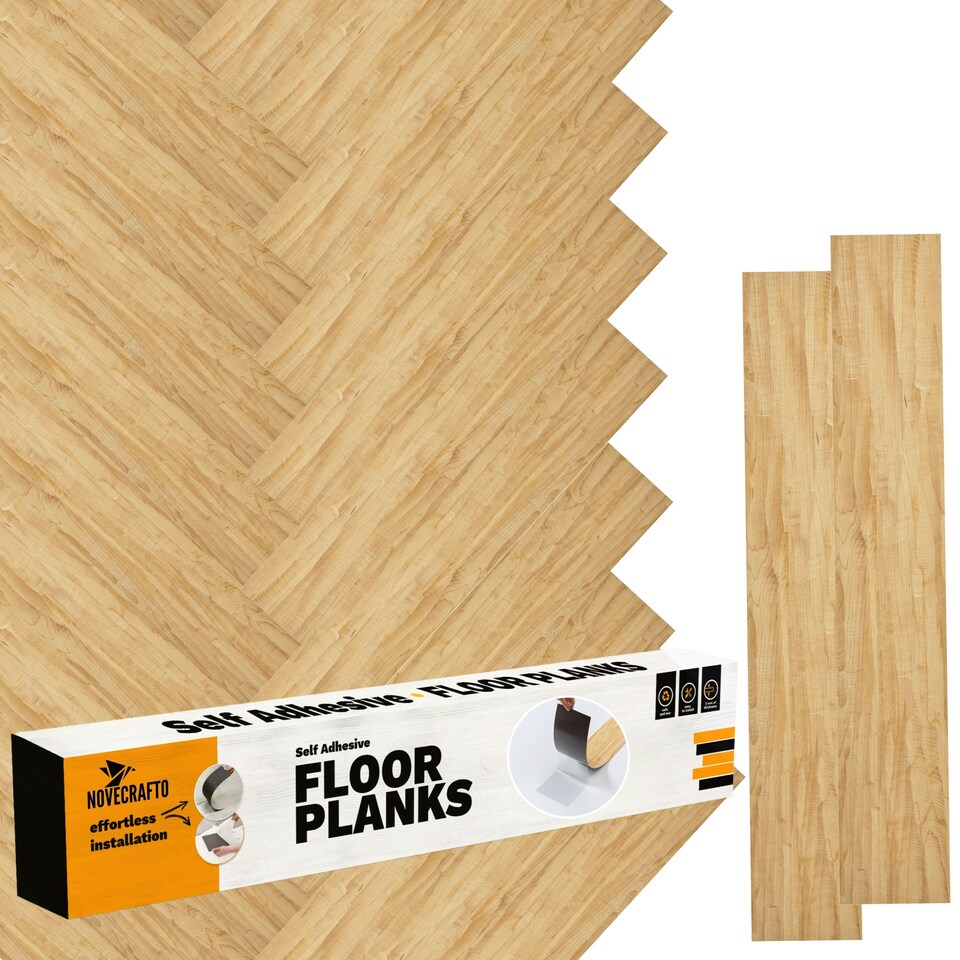 image 1 of NOVECRAFTO Self Adhesive Floor Planks | 36x5.98in (91.4x15.2cm) Each | Peel & Stick Vinyl Flooring | Honey Drift Timber Effect | Waterproof DIY Tiles Brown | 5 sqm