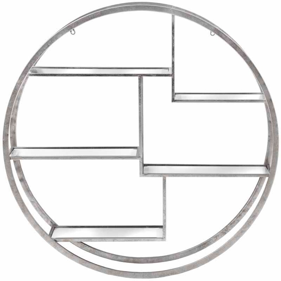 image 1 of Large Circular Wall Hanging Multi Shelf - Metal/Glass - L22 x W92 x H92 cm - Silver