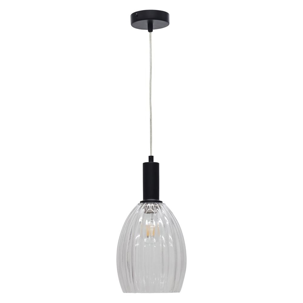 First Choice Lighting Birch - Clear Fluted Glass Black Deco Pendant Fitting