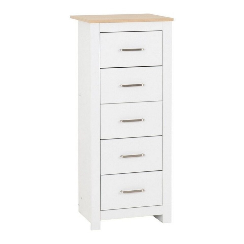 image 1 of Portland 5 Drawer Narrow Chest - L40 x W48 x H114 cm - White/Oak Effect