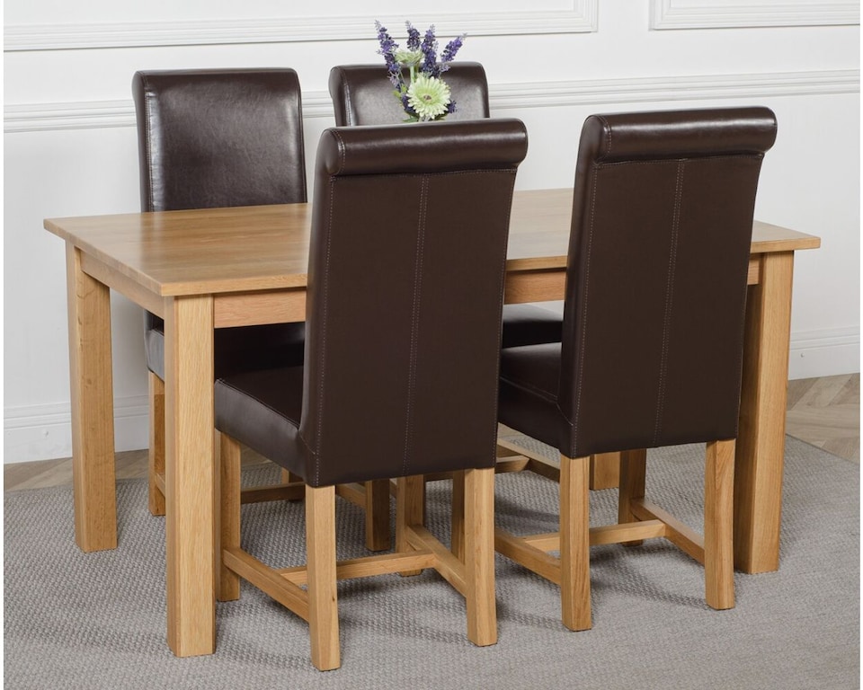 image 1 of Oslo 150 x 90 cm Medium Oak Dining Table and 4 Washington Leather Chairs | Brown | Brown