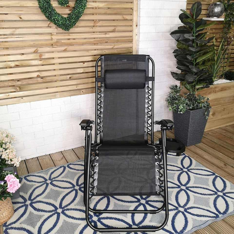 image 1 of Black Multi Position Textoline Zero Gravity Garden Relaxer Chair Lounger
