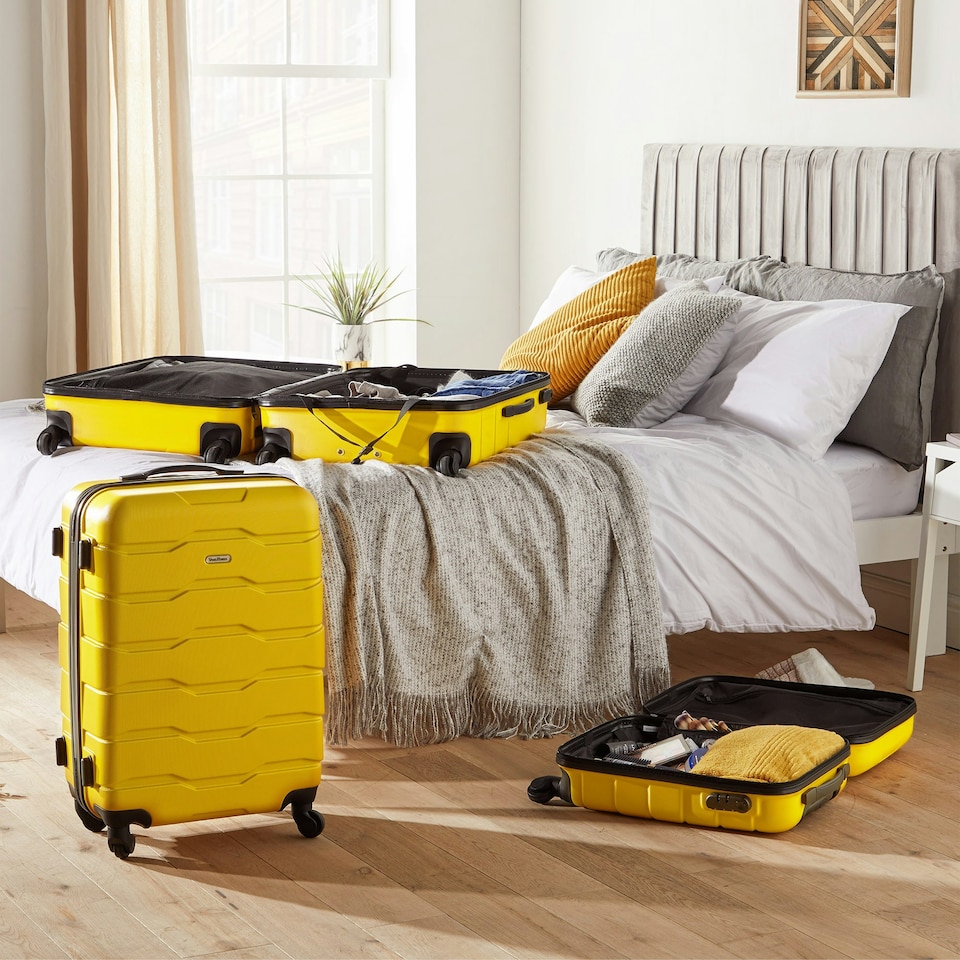 image 1 of VonHaus 3pc Yellow Luggage Set, 360° Silent Spinner Wheels