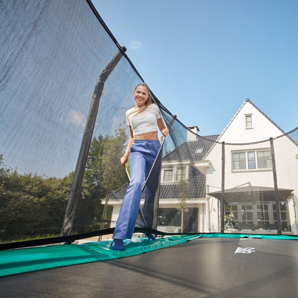 image 1 of 12ft x 7ft Salta Green Rectangular First Class Trampoline with Enclosure