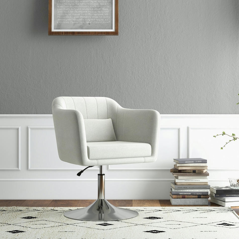 image 1 of HOMCOM Stylish Retro Linen Swivel Tub Chair Steel Frame Cream Whit