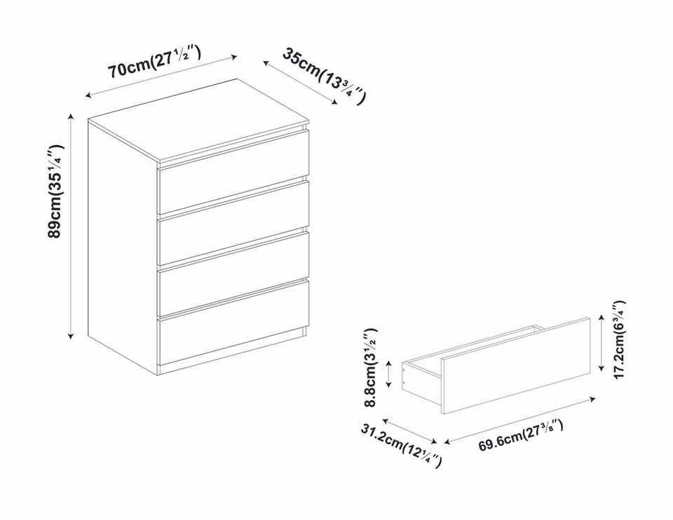 image 1 of Gloss 4 Drawer Chest No Handle Storage Cabinet | Brown | Gloss Black Drawer | One Size | 1