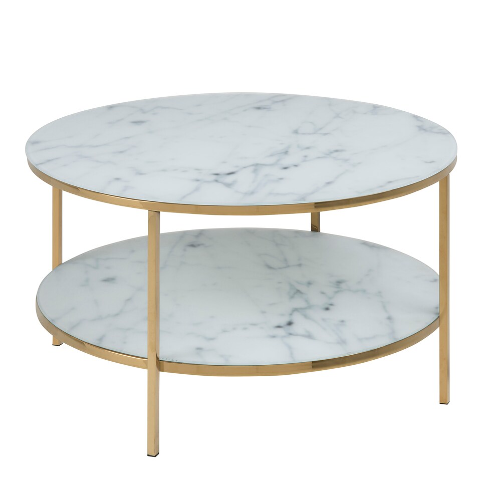 image 1 of Alisma Round Coffee Table with White Crystal Clear Marble Glass Top & Gold Legs