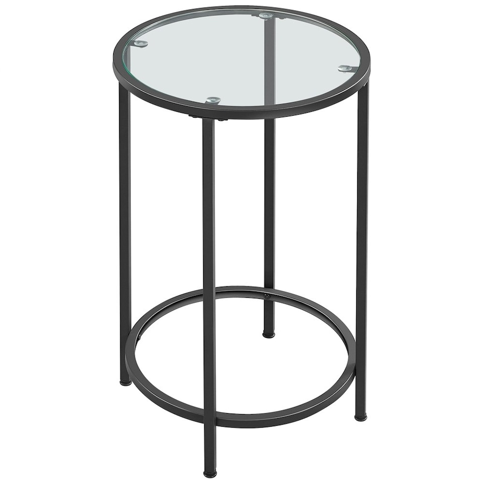 image 1 of Yaheetech Modern Round End Table with Tempered Glass Top Black