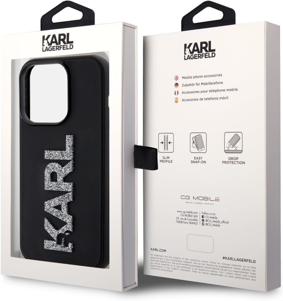image 1 of Karl Lagerfeld 3D Rubber Glitter Logo Case for iphone 15 Pro Max 6.7 Black - KLHCP15X3DMBKCK