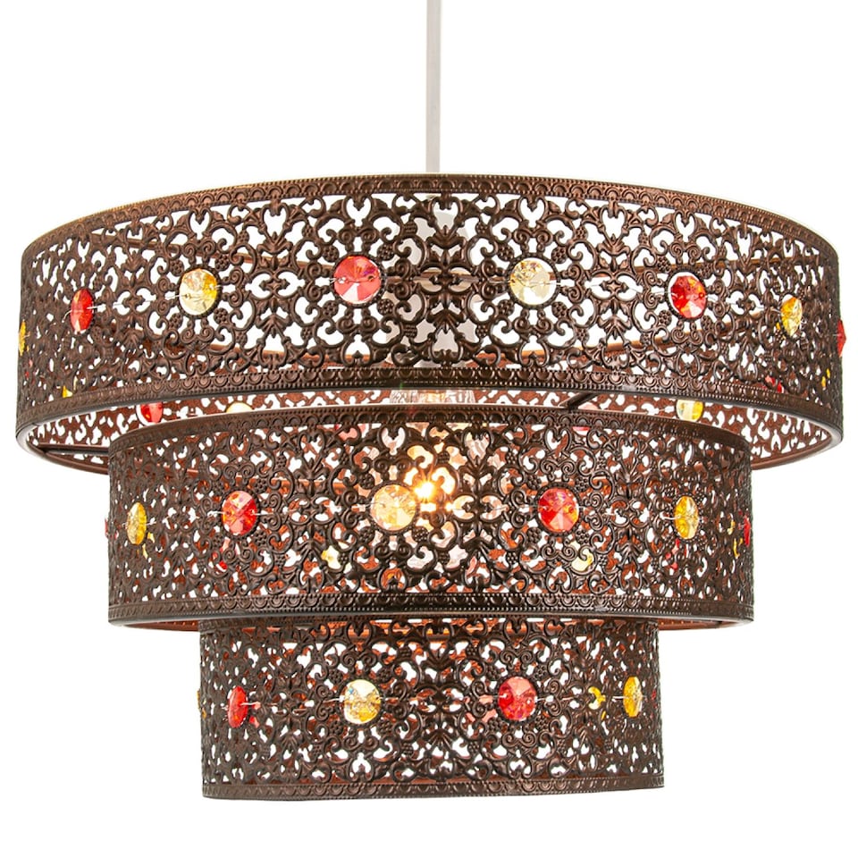 image 1 of Antique Bronze Acrylic Gem Moroccan Style Triple Tier Pendant Lighting Shade | Bronze | Bronze | 1