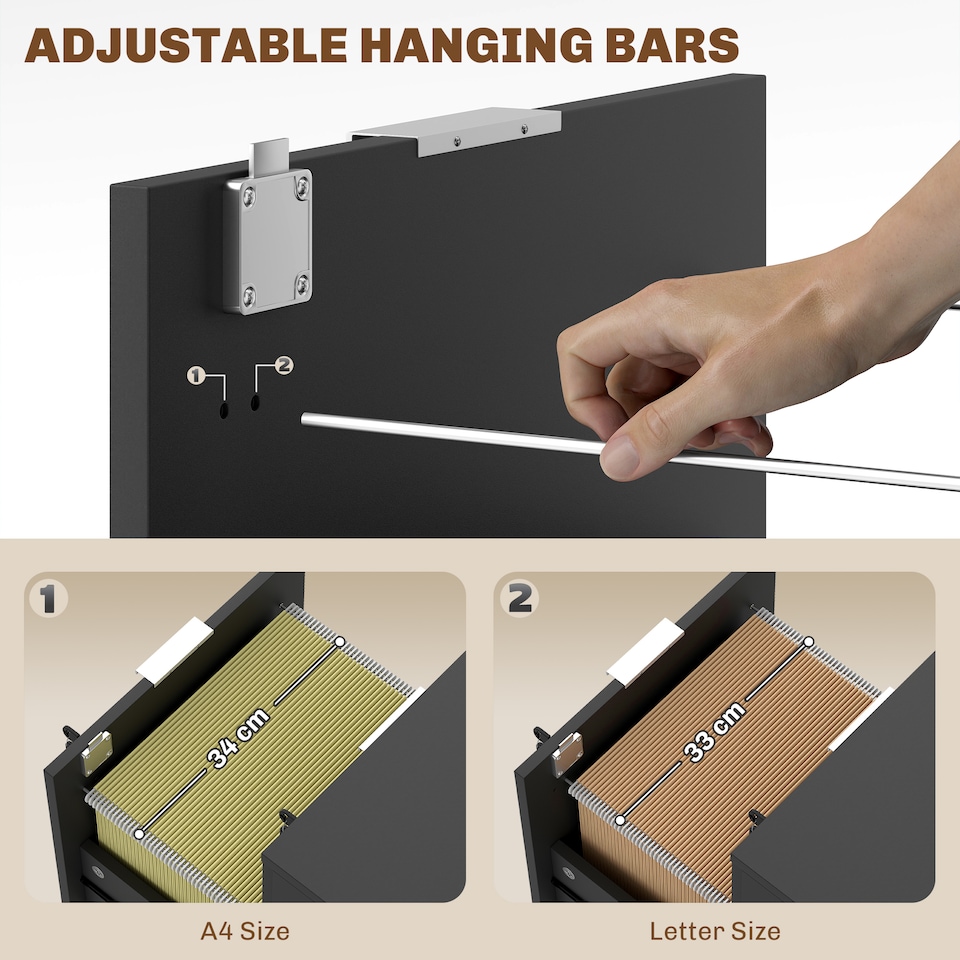 image 1 of HOMCOM 2 Drawer Filing Cabinet with Adjustable Hanging Bars for A4 and Letter