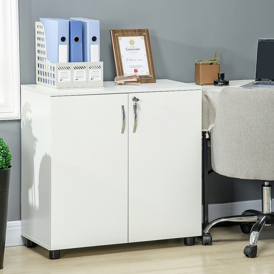 image 1 of Vinsetto 2-Tier Locking Filing Cabinet Office Storage Cabinet, White