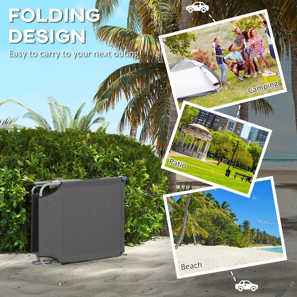image 1 of Outsunny Folding Sun Lounger Set of 2 w/ Sunshade Adjustable Backrest Grey