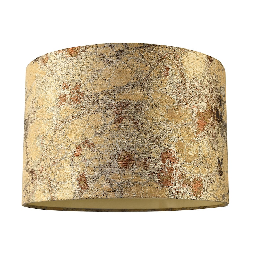 image 1 of Designer Textured Gold and Burnt Orange Jacquard Fabric Drum Lampshade | Gold | Gold | 1