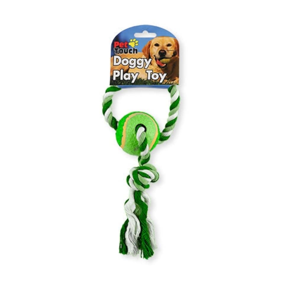 image 1 of Pet Touch Doggy Play Toy Tennis Ball and Rope with Knot
