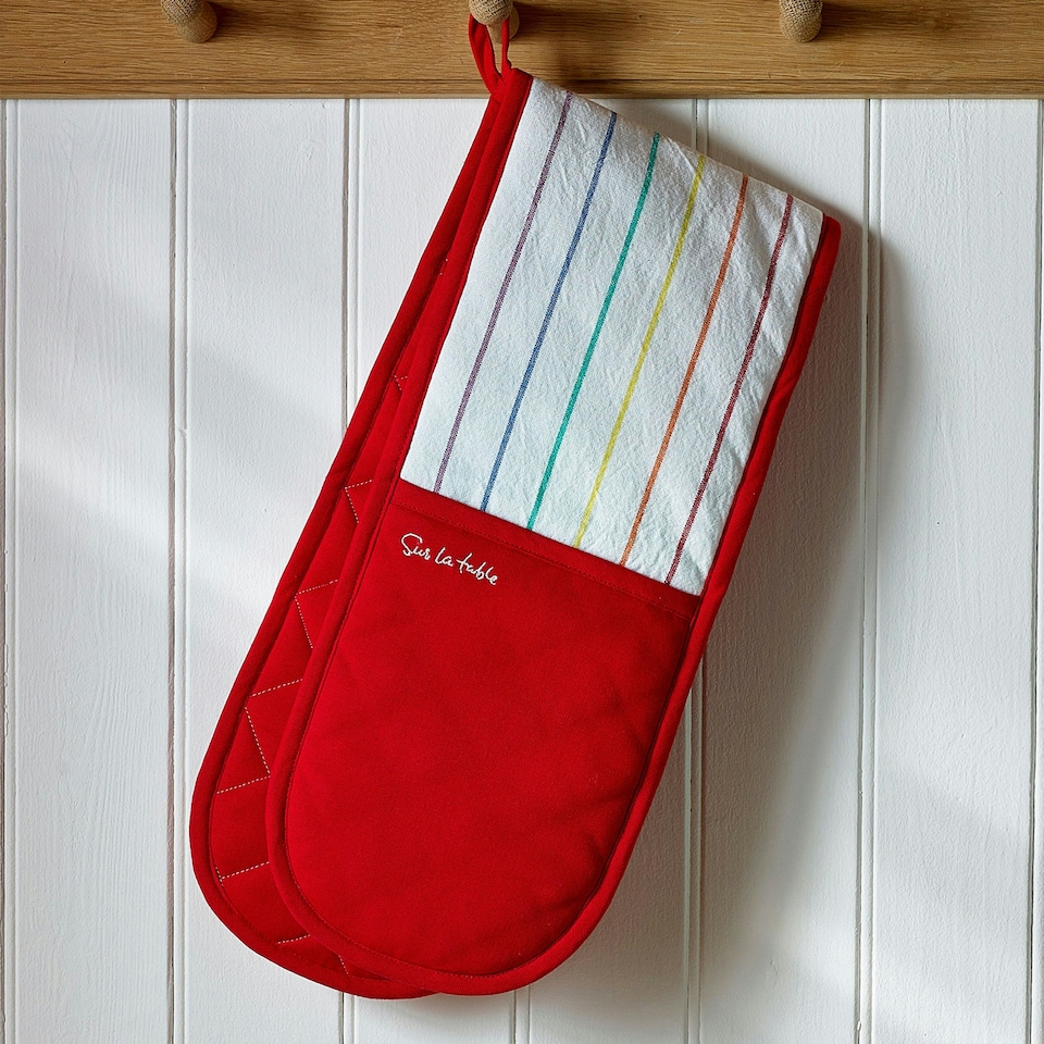 image 1 of Sur La Table Colour Me Happy Multi Coloured Stripes Double Oven Glove