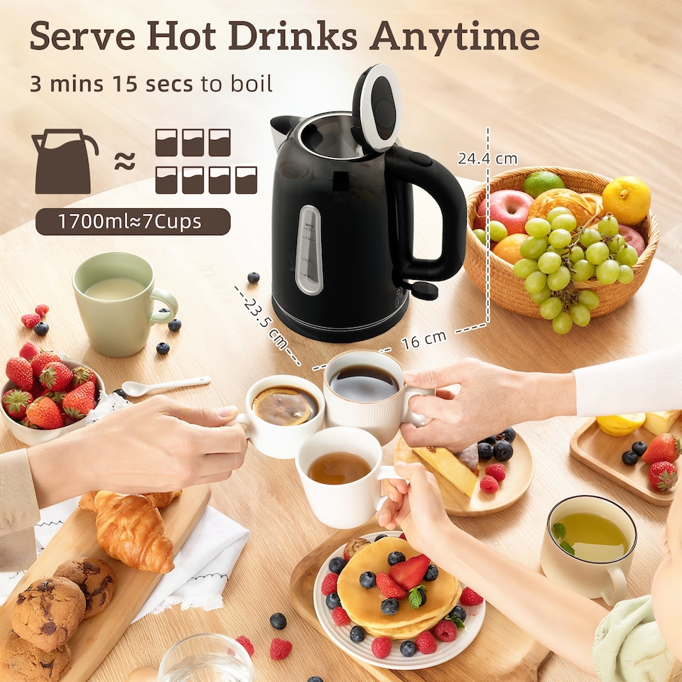 image 1 of HOMCOM Kettle and Toaster Set, 1.7L 3000W Rapid Boil Jug Kettle with Strix Thermostat, Limescale Filter, 4 Slice Toaster with 7 Browning Controls, Crumb Tray, Black | Black