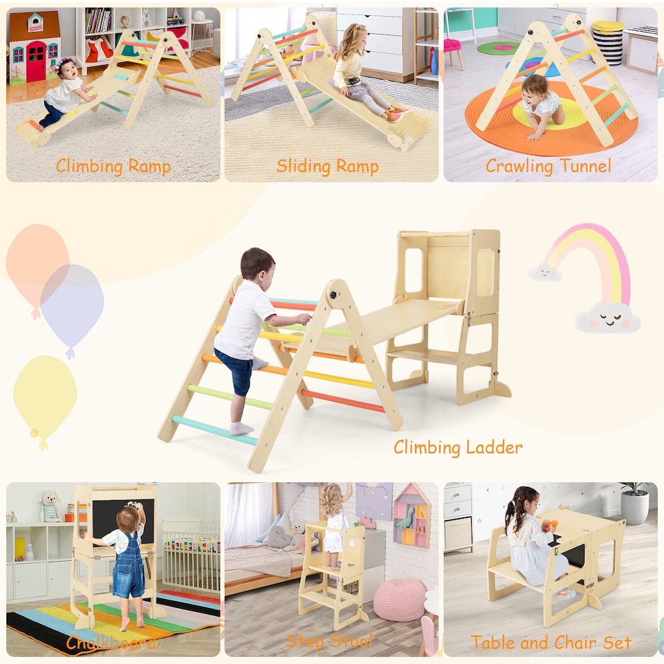 image 1 of COSTWAY 7-in-1 Toddler Climbing Toy Set Kids Folding Climber   Reversible Ramp