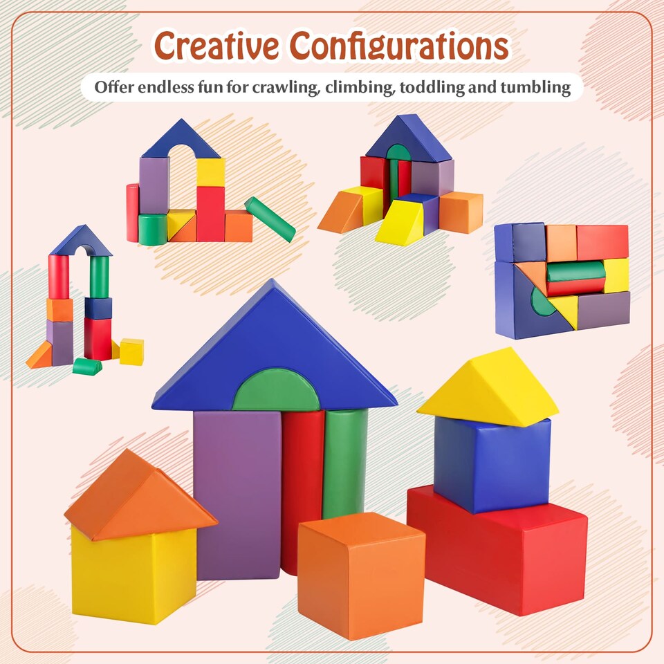 image 1 of COSTWAY 11Pcs Climb and Crawl Foam Block Play Set Foam Climbing Toy Set-Colorful