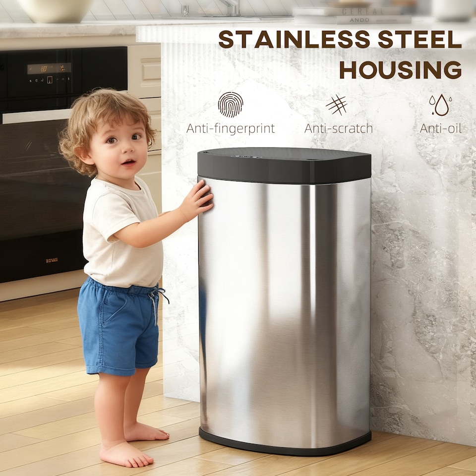 image 1 of HOMCOM Automatic Kitchen Bin with Soft-Close Lid, 55L Sensor Wastebasket | Silver