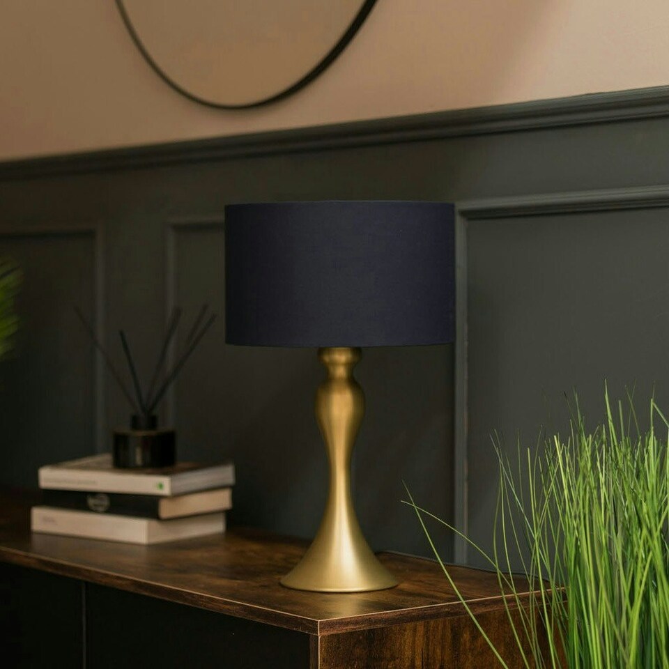 image 1 of ValueLights Faulkner Brushed Gold Table Lamp with Small Drum Shade