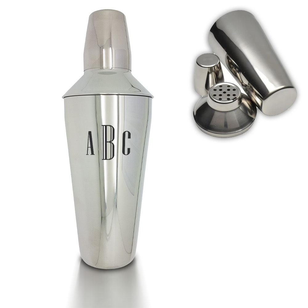 Uniqueful Personalised Triple Initials Engraved Cocktail Shaker Birthday Gift in Silver | Size: 1000ml