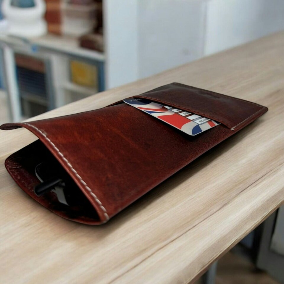 image 1 of CRICKET-GIFTS - Buffalo Leather Glasses Case | Red Leather Exterior | Includes Card Holder Red