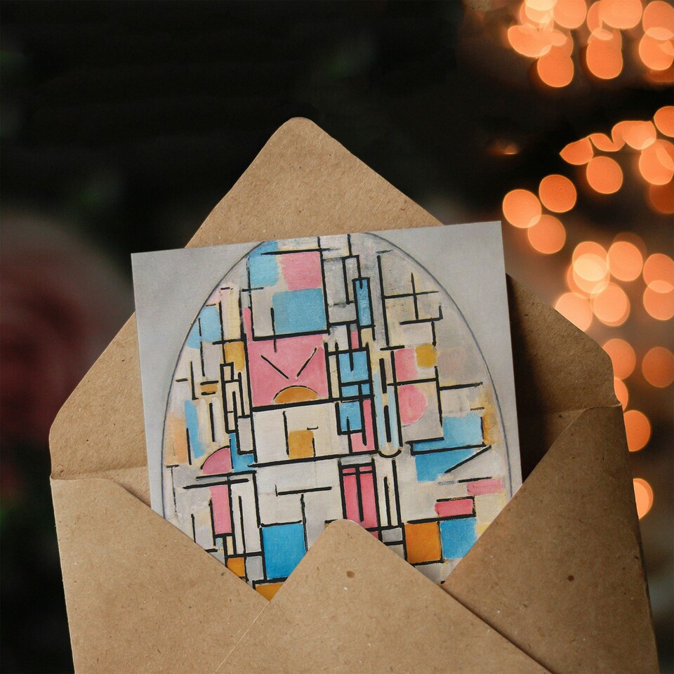 image 1 of Piet Mondrian Art Card Composition in Oval with Colour Planes