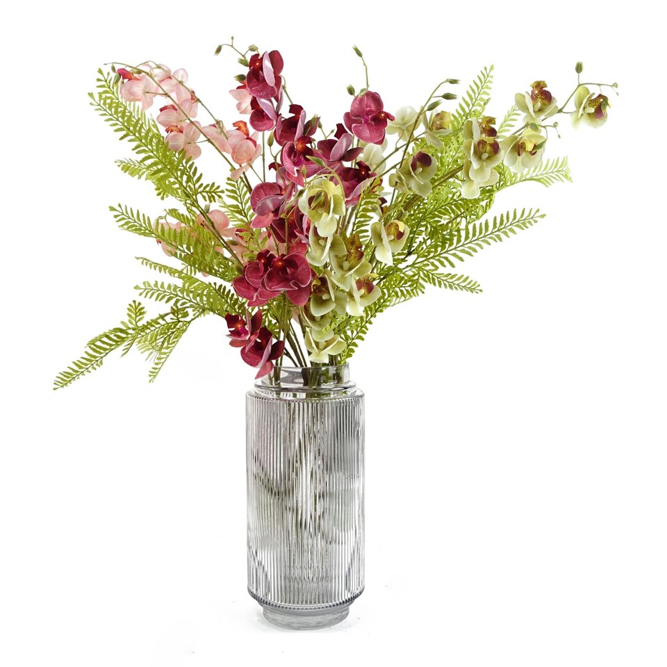 image 1 of 31cm Clear Ridged Glass Vase | White | 31