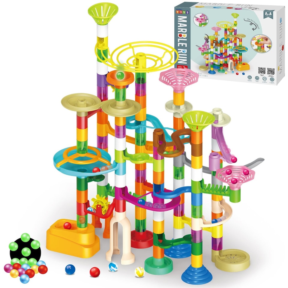 image 1 of Kids’ Marble Rolling Ball Track Set – Colourful Assembling Slides & Space Pipe Building Blocks Educational Construction Toy for Early Learning & Creativity
