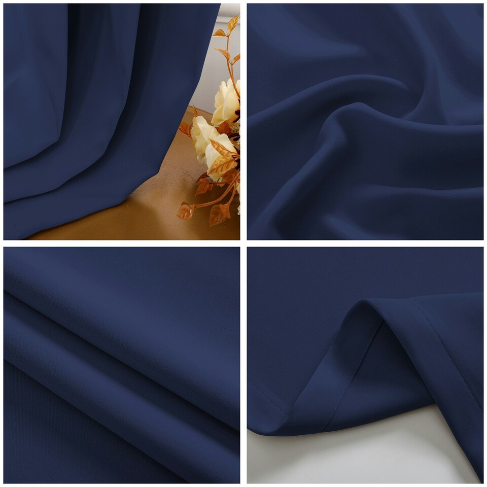 image 1 of Midnight Blackout Curtains - Navy Blue Thermal Eyelet - 46 x 63 Drop - 2 Panel Blue