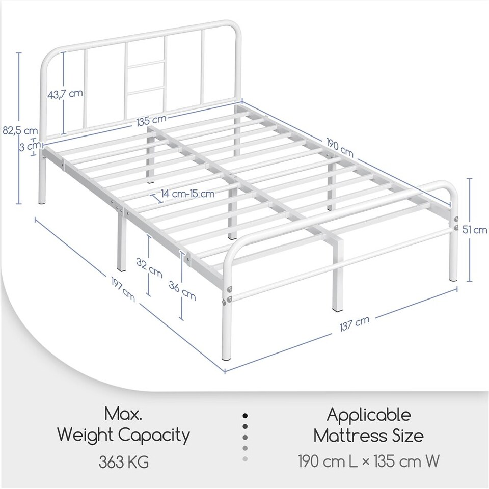image 1 of Yaheetech Romantic 4ft6 Double Metal-Framed Bed with High Headboard White
