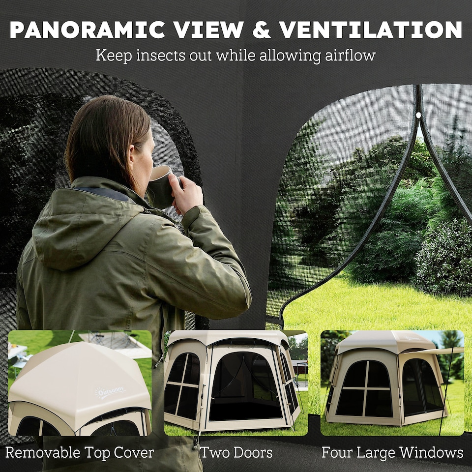 image 1 of Outsunny Instant Camping Pop Up Tent 3000mm Waterproof for 3-4 Person Khaki